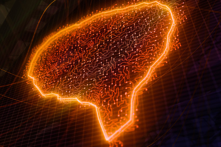 Abstract glowing orange circuit brain background. Technology and AI concept. 3D Rendering の写真素材