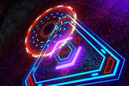 Abstract glowing colorful digital business interface background. Future, innovation and internet concept. 3D Rendering の写真素材