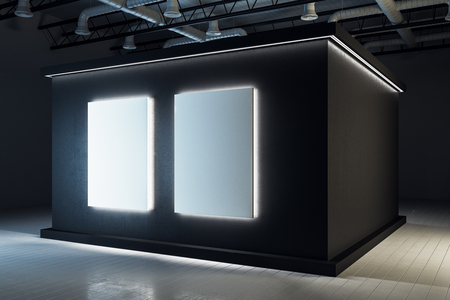 Contemporary black exhibition hall interior with copy space. Museum, art and gallery concept. Mock up, 3D Rendering の写真素材