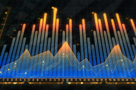 Creative glowing forex wallpaper with lines. Technology, future, forecasting, trade and investment concept. 3D Rendering の写真素材