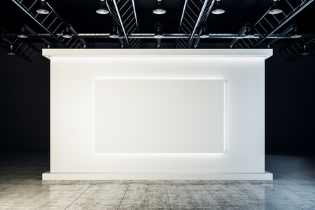 Contemporary white exhibition hall interior with copy space. Museum, art and gallery concept. Mock up, 3D Rendering の写真素材