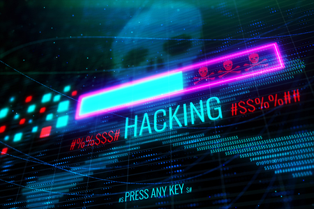Abstract digital skull background. Hacking and cyber risk concept. 3D Rendering の写真素材