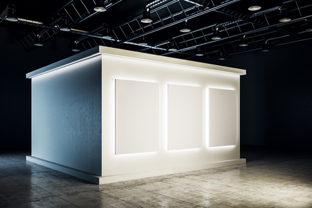 Clean white exhibition hall interior with copy space. Museum, art and gallery concept. Mock up, 3D Rendering の写真素材