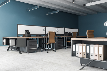 Side view of modern coworking office interior. 3D Rendering の写真素材