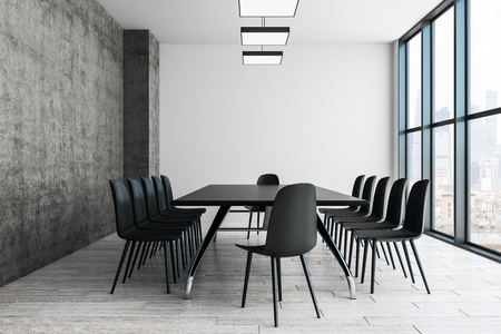 New meeting room interior with copy space on wall. Mock up, 3D Rendering の写真素材