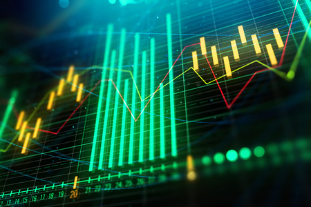 Analysis, statistics and finance concept. Glowing forex chart wallpaper. 3D Rendering の写真素材