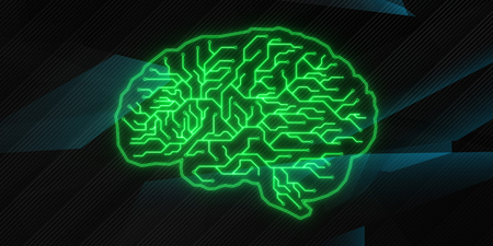 Creative glowing green circuit brain background. Computing and AI concept. 3D Rendering の写真素材