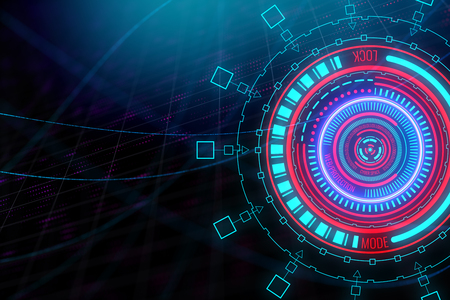 Digital round business interface backdrop. Web safety and protection concept. 3D Renderingの写真素材