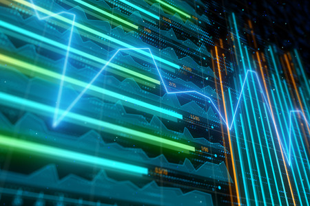 Investment, trade and market concept. Creative glowing forex chart background. 3D Renderingの写真素材
