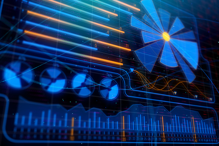 Investment, trade and artificial intelligence concept. Creative glowing forex chart background. 3D Renderingの写真素材