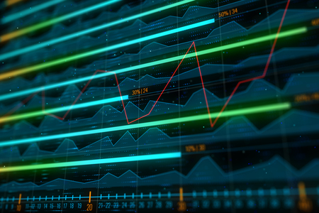 Investment, trade and graph concept. Creative glowing forex chart background. 3D Renderingの写真素材