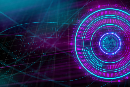 web protection technology concept with button and circuit on abstract technology background. 3D renderの写真素材