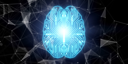 Neo brain concept with circuit board at abstract technology background. 3D renderの写真素材
