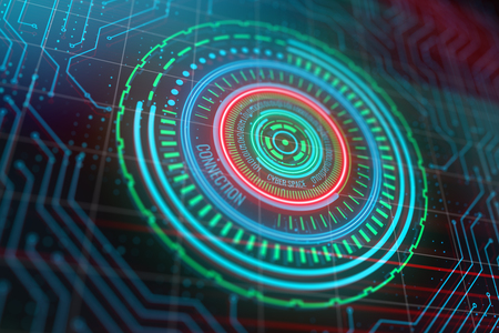 cyber space technology concept with sensor button and circuit on abstract technology background. 3D renderの写真素材