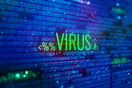 computer virus detection symbol illustration with word virus at abstract digital background. 3D renderの写真素材