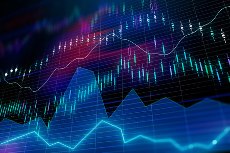 digital analytics concept with forex trading graphs at abstract background. 3D renderの写真素材
