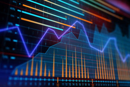 business and financial concept with forex graph and various indicators. 3D renderの写真素材