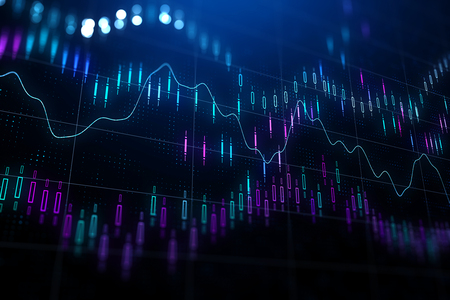 financial chart with various indicators and graphs at abstractl dark backgound. 3D renderの写真素材