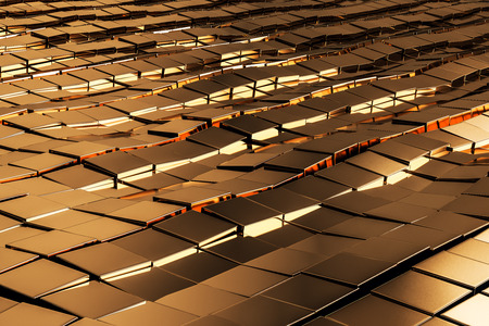 Abstract background with gold metal squares. 3D Renderの写真素材