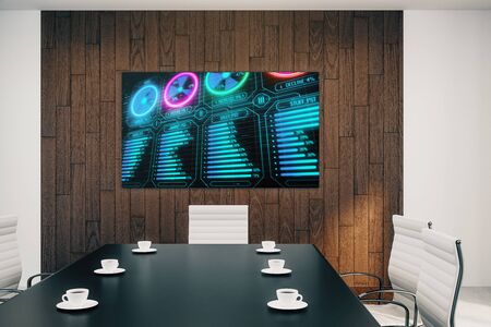 Conference room interior with business theme screen on the wall. brainstorm concept. 3d rendering.の写真素材