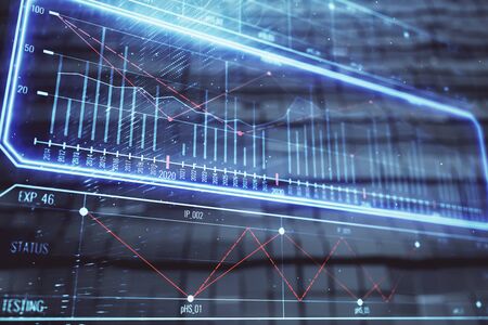 Business theme hologram with abstract background. Multi exposure. Success concept.の写真素材