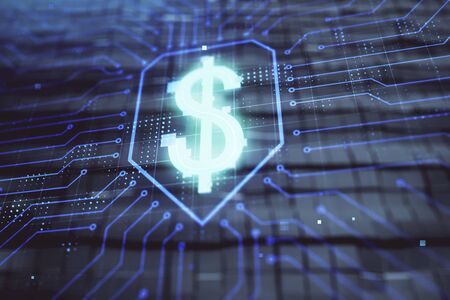 Business theme hologram with abstract background. Multi exposure. Success concept.の写真素材