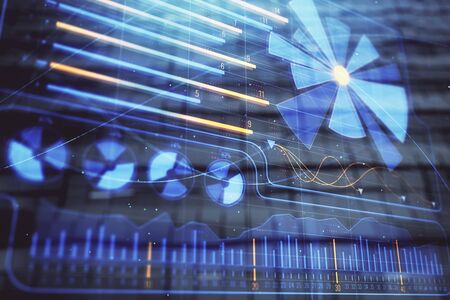 Business theme hologram with abstract background. Multi exposure. Success concept.の写真素材