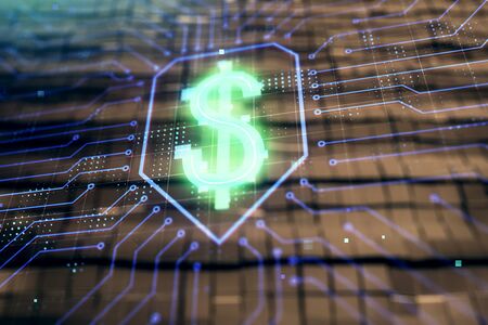 Business theme hologram with abstract background. Multi exposure. Success concept.の写真素材
