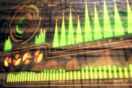 Business theme hologram with abstract background. Multi exposure. Success concept.の写真素材
