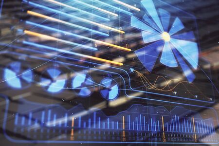 Business theme hologram with abstract background. Multi exposure. Success concept.の写真素材