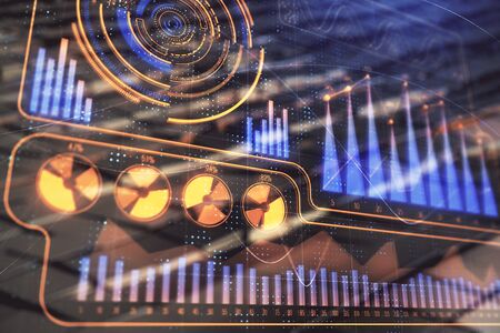 Business theme hologram with abstract background. Multi exposure. Success concept.の写真素材