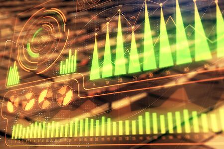 Business theme hologram with abstract background. Multi exposure. Success concept.の写真素材