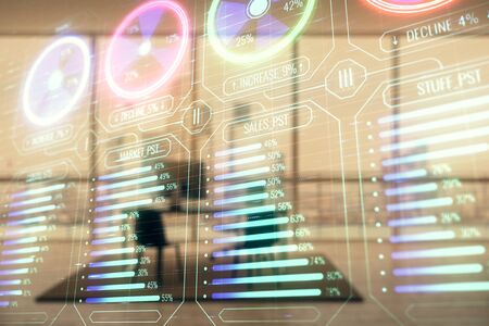 Business theme hologram with minimalistic cabinet background. Double exposure.の写真素材