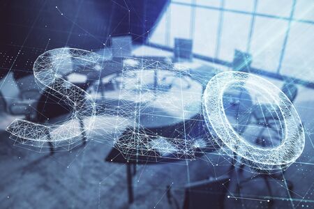 Double exposure of seo hologram on conference room background. Concept of search optimizationの写真素材