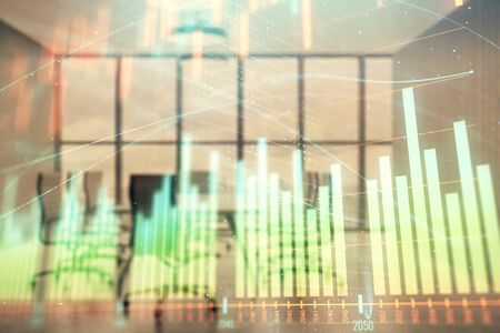 Multi exposure of stock market graph on conference room background. Concept of financial analysisの写真素材