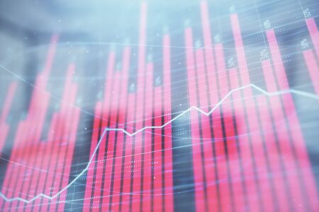 Multi exposure of stock market graph on conference room background. Concept of financial analysisの写真素材