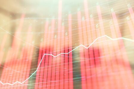 Multi exposure of stock market graph on conference room background. Concept of financial analysisの写真素材