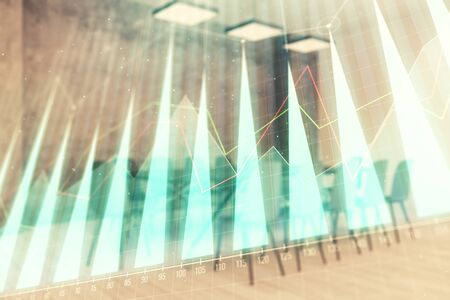 Multi exposure of stock market graph on conference room background. Concept of financial analysisの写真素材