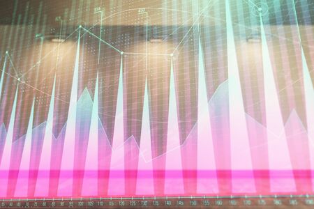 Double exposure of financial graph on empty room interior background. Forex market concept.の写真素材