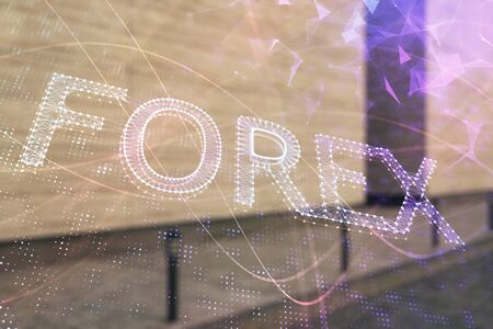 Double exposure of stock market graph on empty exterior background. Concept of analysisの写真素材