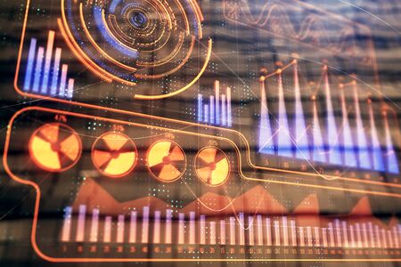 Business theme hologram with abstract background. Multi exposure. Success concept.の写真素材