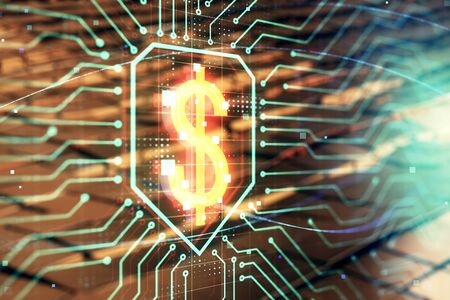Business theme hologram with abstract background. Multi exposure. Success concept.の写真素材