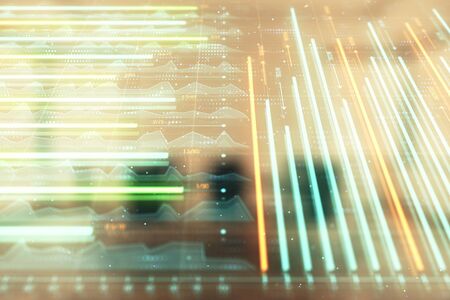 Multi exposure of stock market graph on conference room background. Concept of financial analysis