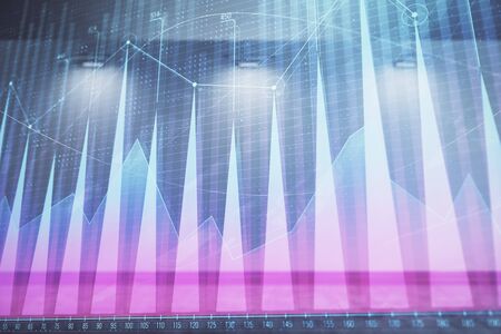 Double exposure of financial graph on empty room interior background. Forex market concept.の写真素材