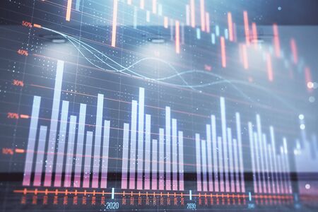 Double exposure of financial graph on empty room interior background. Forex market concept.の写真素材