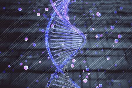 DNA hologram with abstract background. Multi exposure. Concept of scienceの写真素材