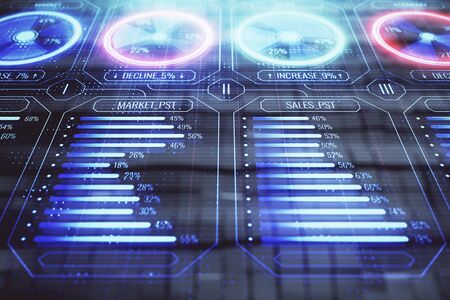 Business theme hologram with abstract background. Multi exposure. Success concept.の写真素材
