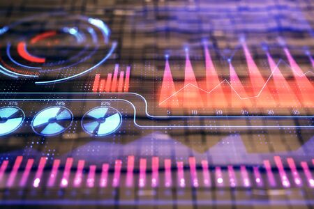 Business theme hologram with abstract background. Multi exposure. Success concept.の写真素材