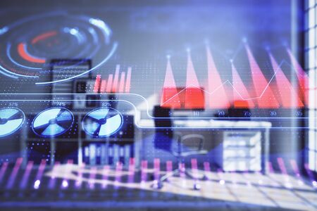 Business theme hologram with minimalistic cabinet background. Double exposure.の写真素材