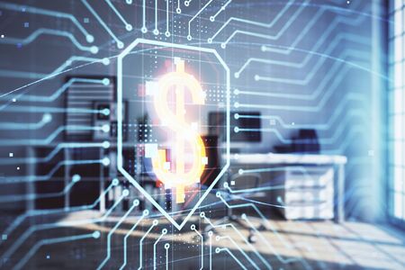 Business theme hologram with minimalistic cabinet background. Double exposure.の写真素材